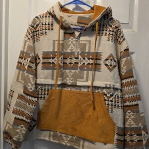 Men's Geometric Pattern Hoodie - Brown and Cream